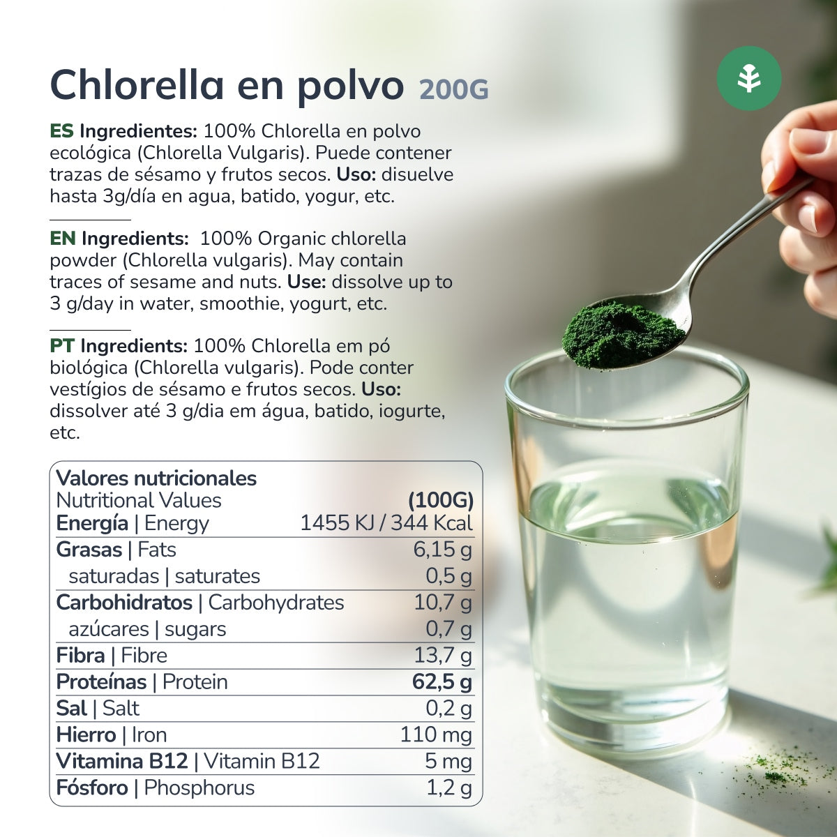 Chlorella-Algenpulver ECO Planeta Huerto 200 g