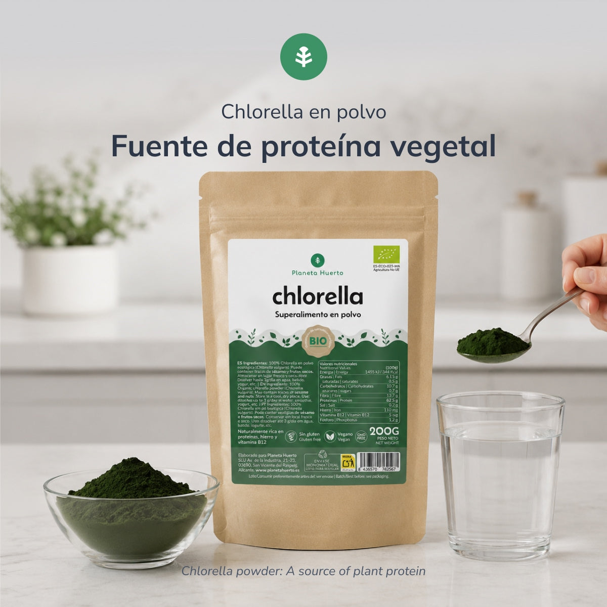 Chlorella-Algenpulver ECO Planeta Huerto 200 g