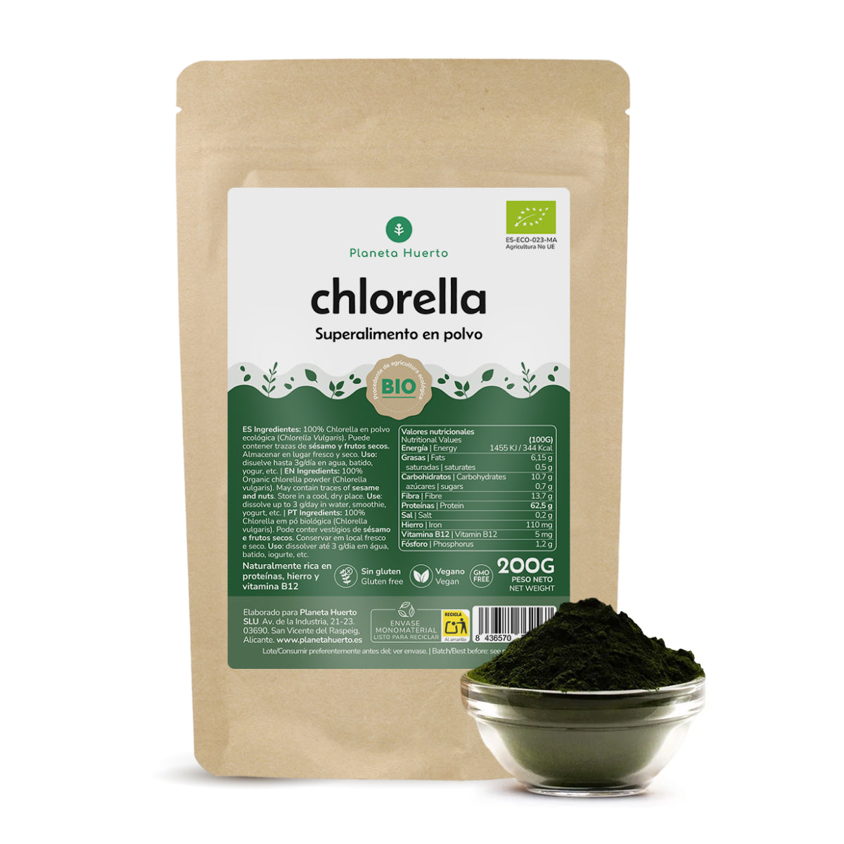 Chlorella-Algenpulver ECO Planeta Huerto 200 g