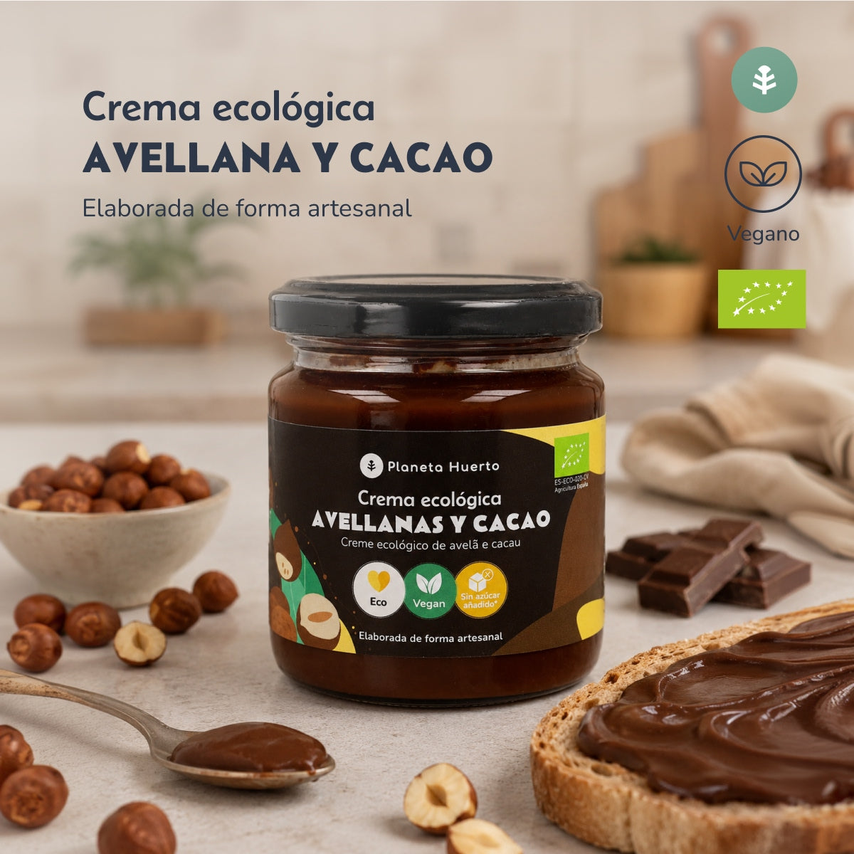 3er-Pack Haselnuss-Kakao-Creme ohne Zuckerzusatz ECO Planeta Huerto 230 g