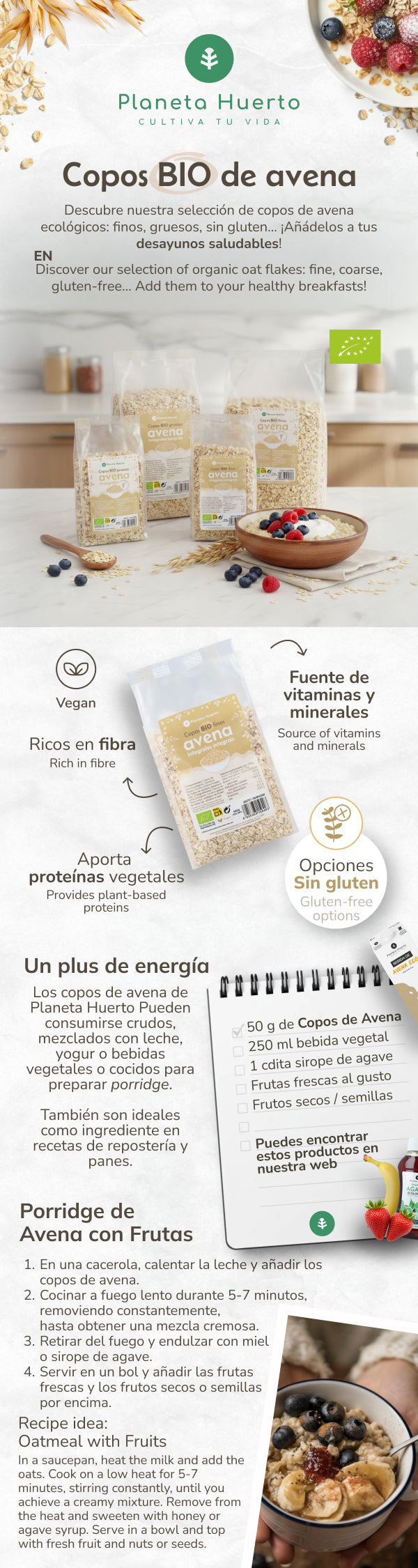 Grobe Haferflocken Glutenfrei ECO Planeta Huerto 1,5 Kg