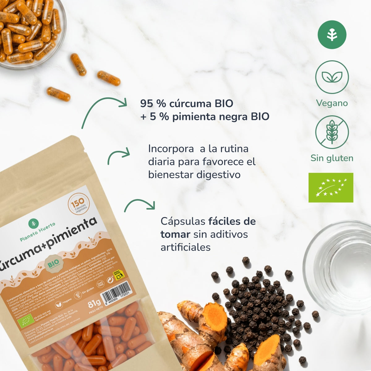 Bio-Kurkuma + Bio-Pfeffer Planeta Huerto 150 Kapseln