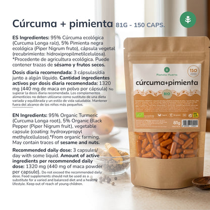 Bio-Kurkuma + Bio-Pfeffer Planeta Huerto 150 Kapseln