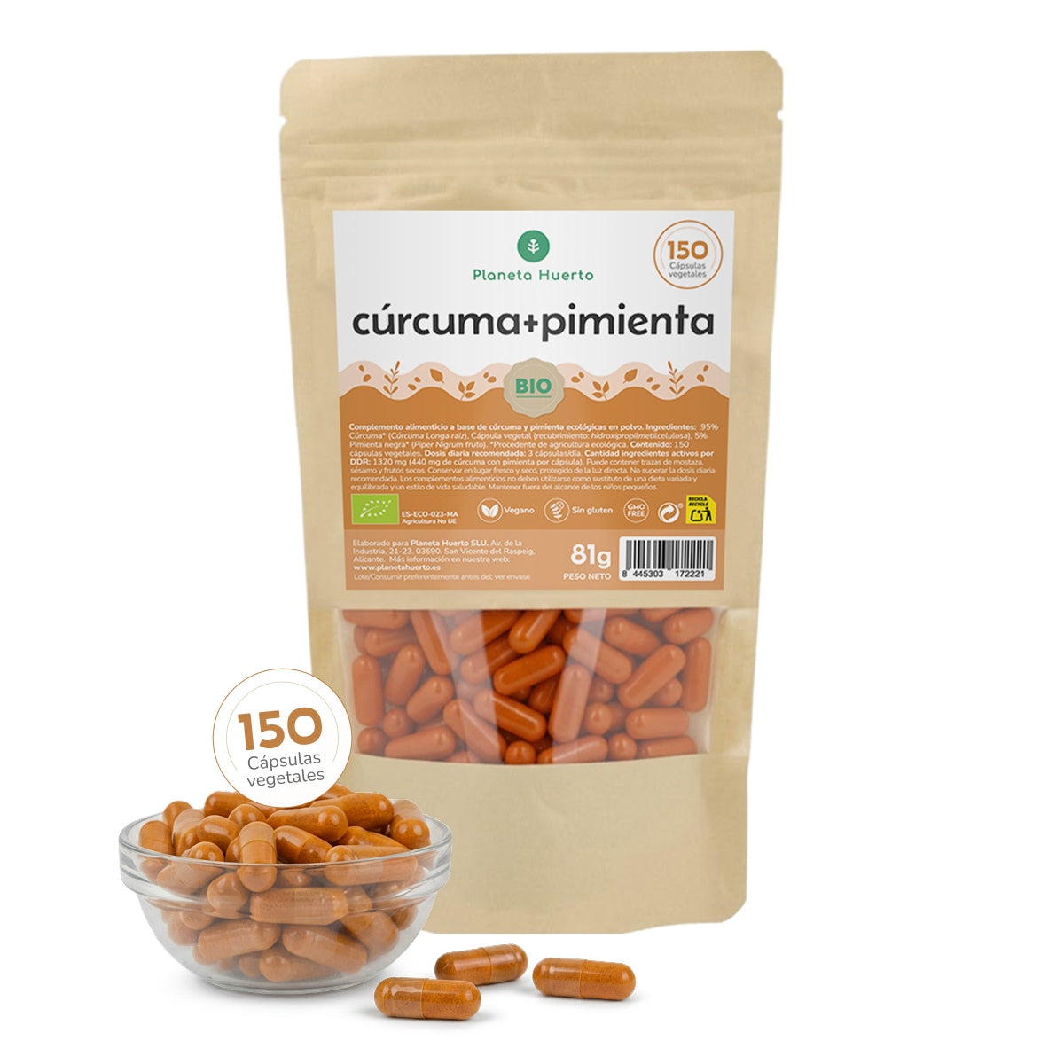 Bio-Kurkuma + Bio-Pfeffer Planeta Huerto 150 Kapseln