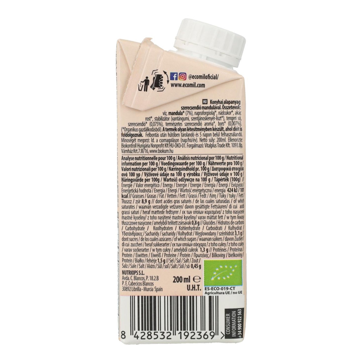 Bechamel Vegetal Vegana Bio Cuisine Ecomil, 200 ml