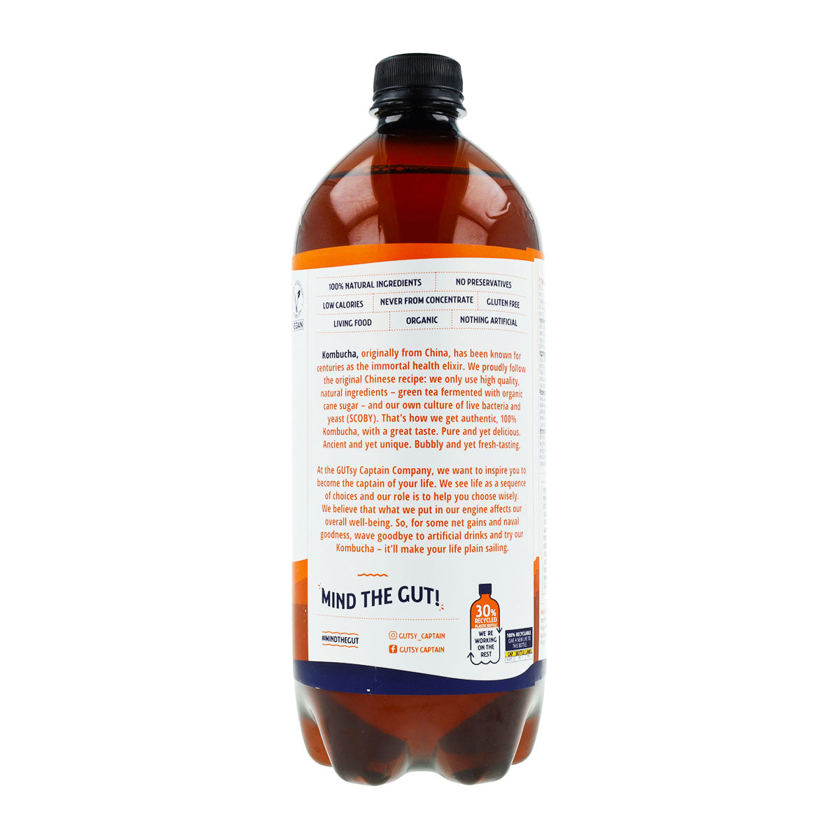Bio-Kombucha-Getränk Ingwer und Zitrone Captain Kombucha 1 l