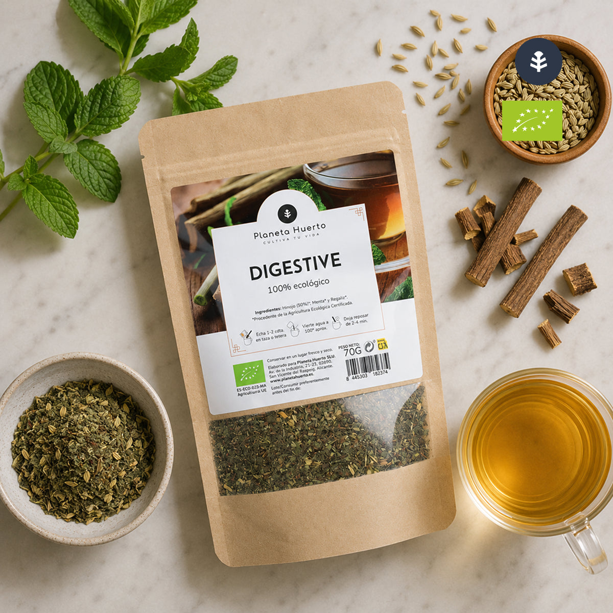 Verdauungstee ECO Fenchel, Minze und Lakritze Planeta Huerto 70g