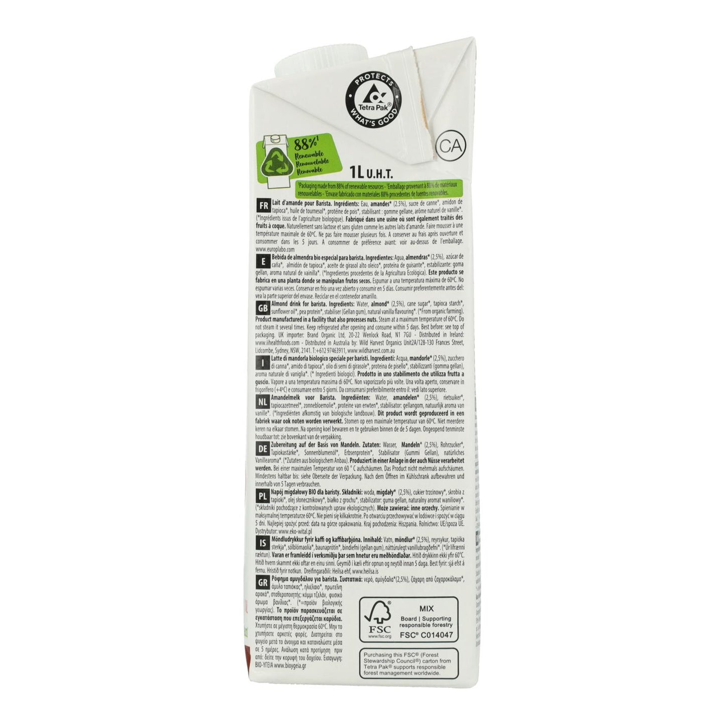 Pack 6 uds Bebida vegetal de Almendra Barista BIO EcoMil 1 L