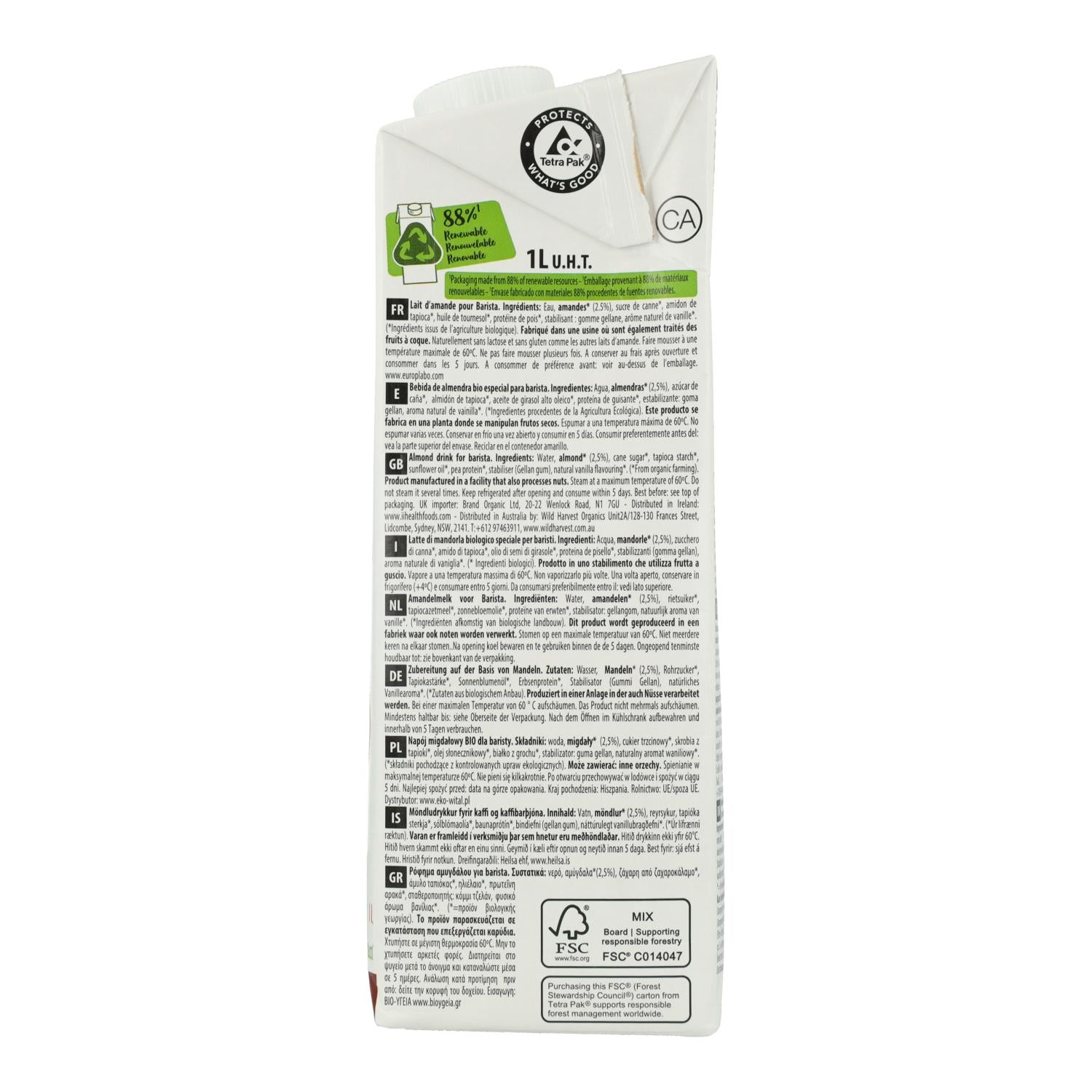 Pack 6 uds Bebida vegetal de Almendra Barista BIO EcoMil 1 L