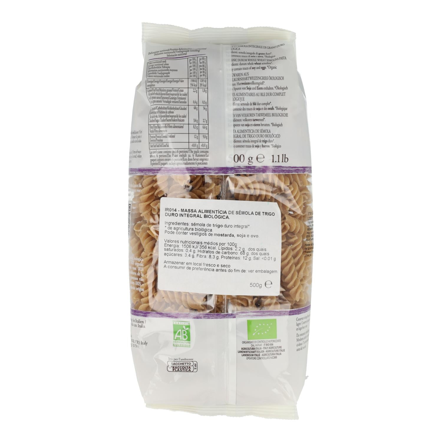 Espirales Integrales de Trigo Iris 500 g