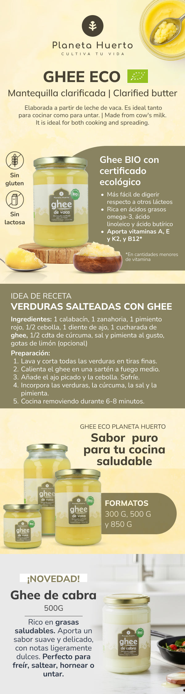 2er-Pack geklärte Butter Ghee ECO Planeta Huerto 500 g