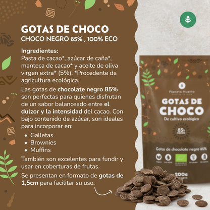Schokoladentropfen 85% Kakao ECO Planeta Huerto 200 g