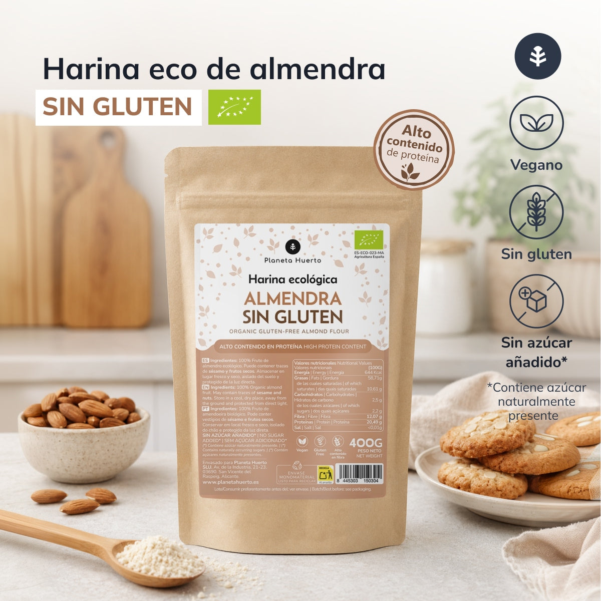 Glutenfreies Mandelmehl ECO Planeta Huerto 400gr
