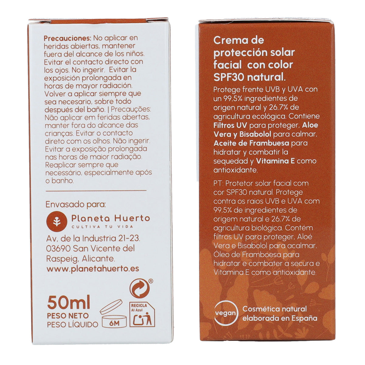 Getönte Sonnenschutzcreme für das Gesicht, 100 % mineralisch, LSF 30, Planeta Huerto, 50 ml