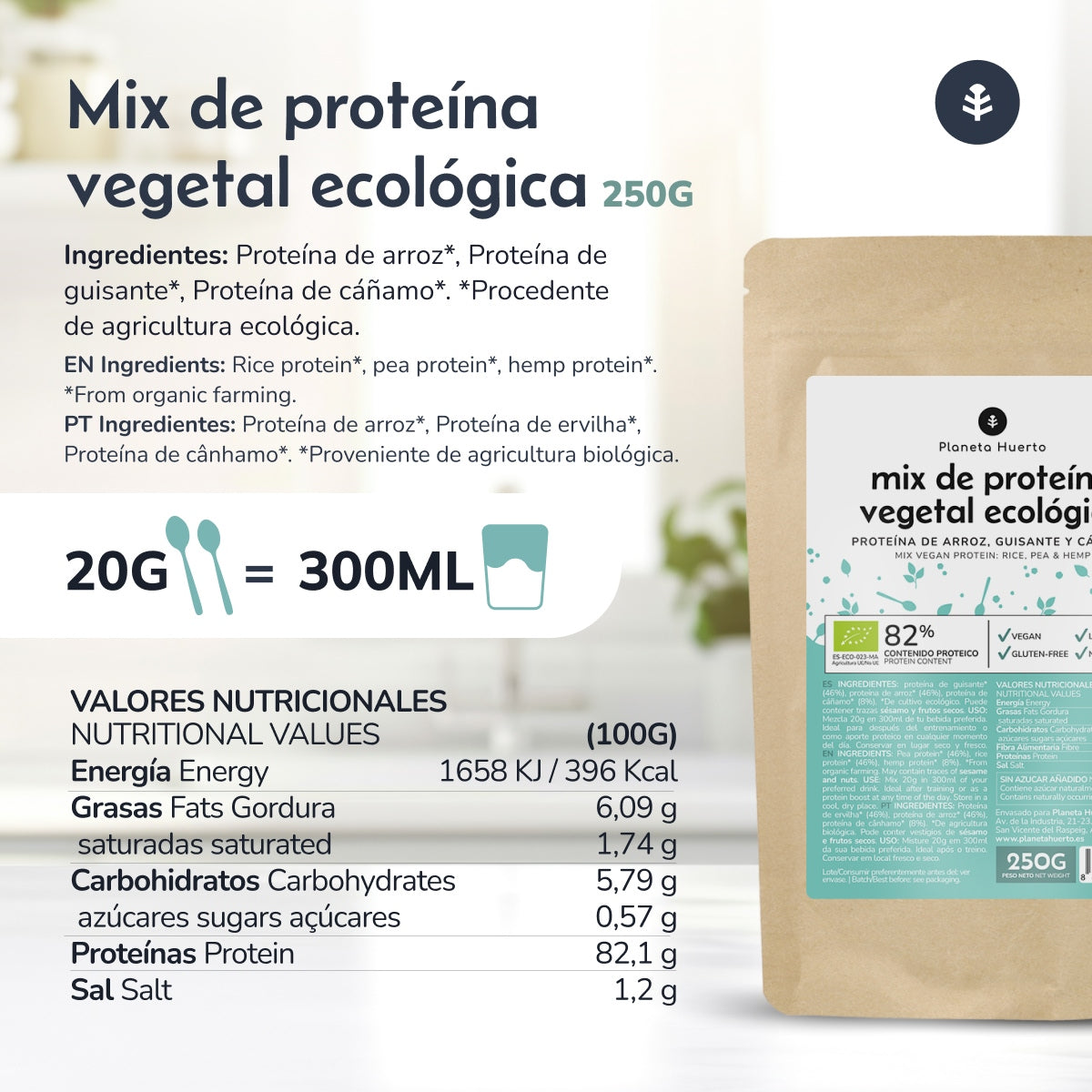 Vegane Proteinmischung für Sportler Planeta Huerto 250 g