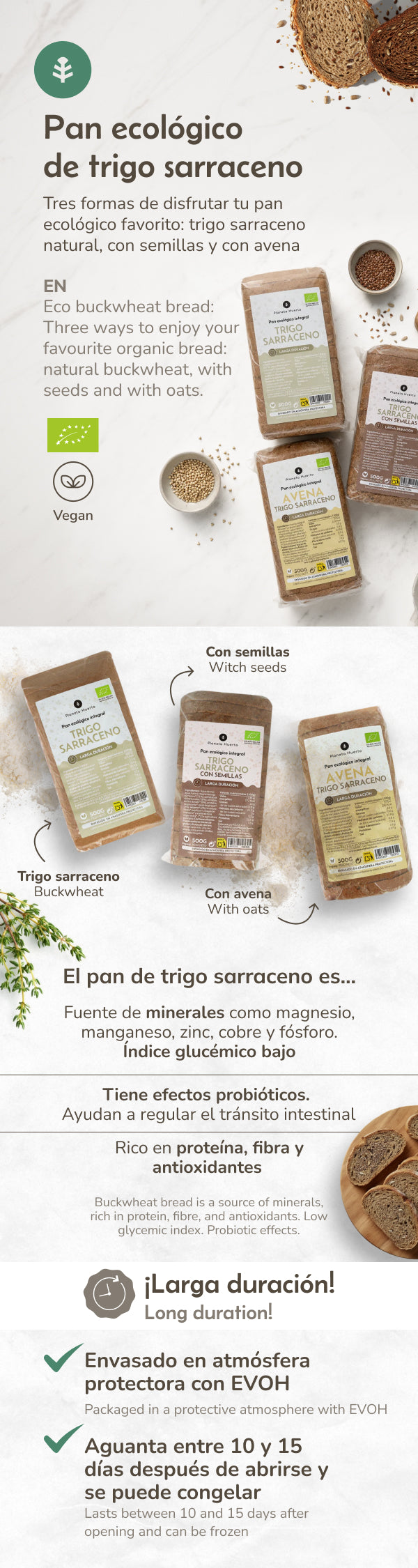 Vollkorn-Buchweizenbrot mit Samen ECO Planeta Huerto 500 g