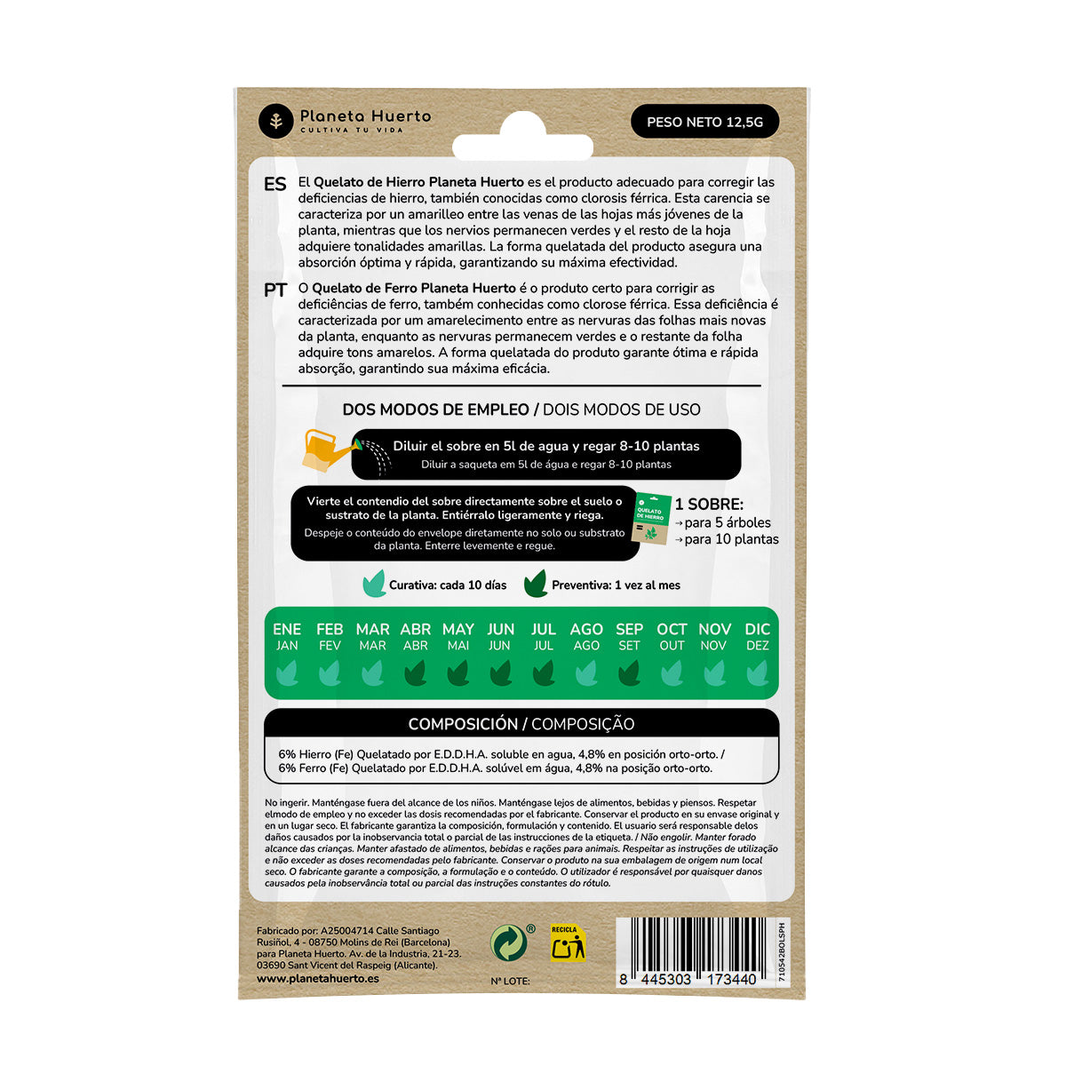Packung lösliches Eisenchelat Planeta Huerto 5 Stück für 25 l