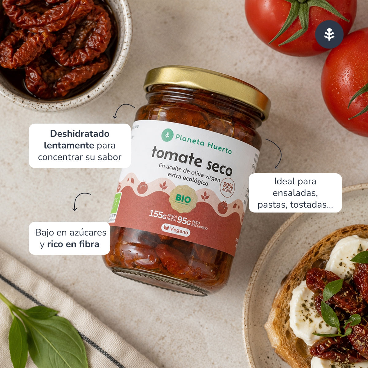 Getrocknete Tomaten in nativem Olivenöl extra ECO Planeta Huerto 155 g