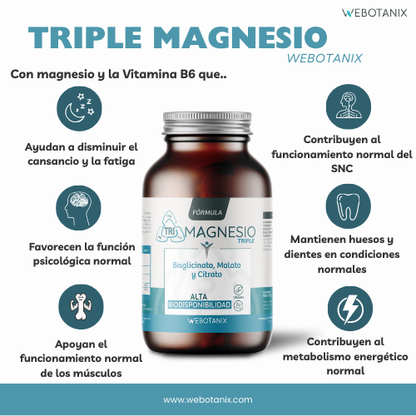 Triple Magnesium (Bisglycinat, Malat und Citrat) Vegan Formula, WeBotanix, 120 Kapseln