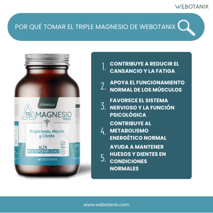 Triple Magnesium (Bisglycinat, Malat und Citrat) Vegan Formula, WeBotanix, 120 Kapseln